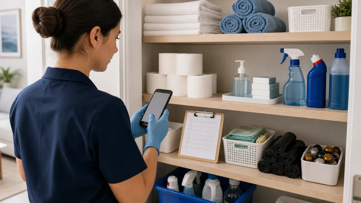 Control de stock y reposición de materiales para limpieza de apartamentos